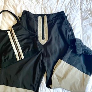 Postergirl crop top + pant set club rave or festival wear with reflective panels